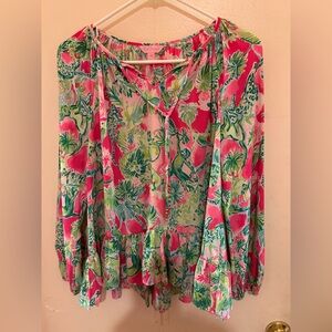 Lilly Pulitzer Vibrant Pink and Green Blouse